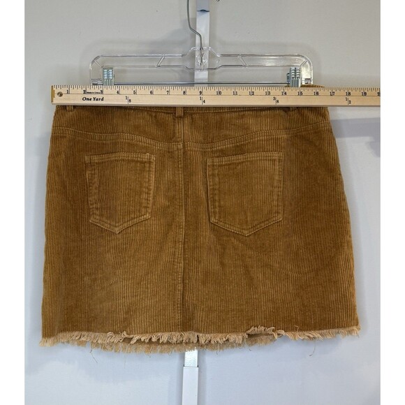 Mittoshop Corduroy Mini Skirt Womens L Brown Tan 100% Cotton Pockets Raw Hem Y2K - Picture 7 of 10